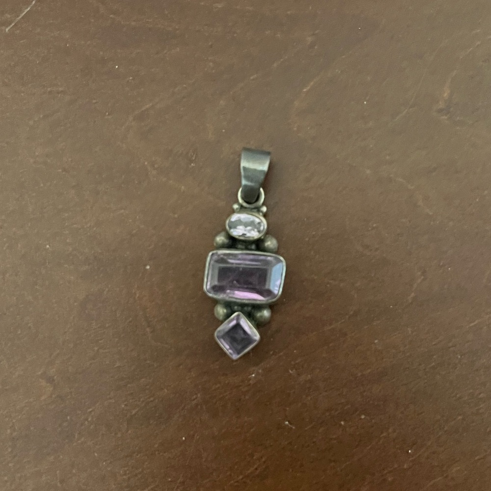 Purple Gem and Cubic Zirconia Art deco Necklace Pendant
